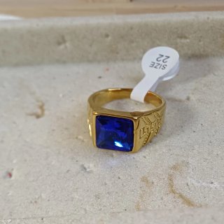 Anillo Chapado Oro 18k Talla 22 Topacio Azul