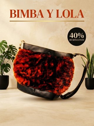 Bolso Bimba y Lola Leopardo Rojo Cuero Negro