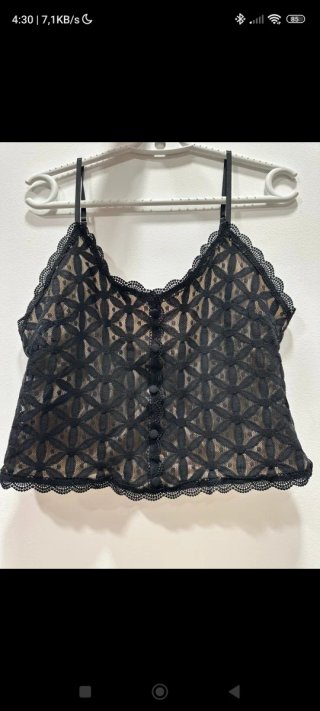 Blusa Top de Encaje Negro