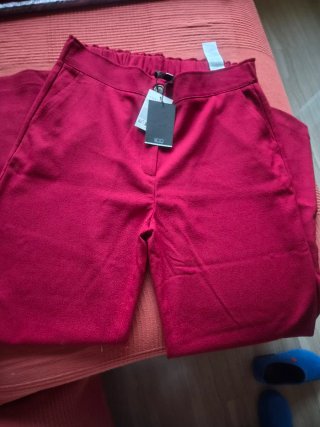 Pantalón Ancho Cortefiel Rojo Oscuro Talla L