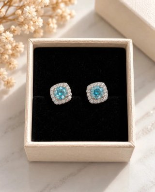 Pendientes con Piedra Turquesa y Brillantes