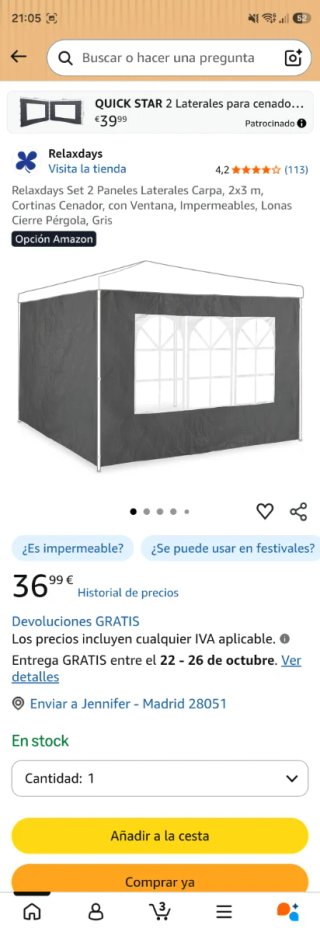 Tenda laterale per carpa o gazebo 3x2 con finestra blu