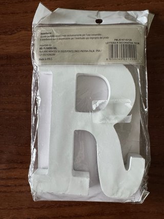 Lettera R decorativa legno bianco 15 cm