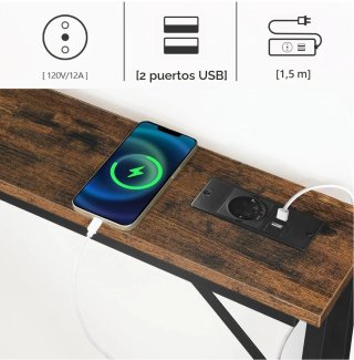 Tavolo Consolle Corridoio USB in Metallo Marrone Vintage