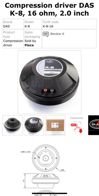 Driver DAS K-8 16 ohm 2.0 inch