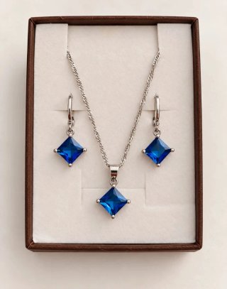 Conjunto de Colgante y Pendientes Azules