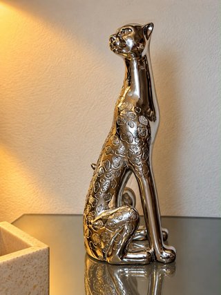 Gran Figura Decorativa Leopardo Plateado