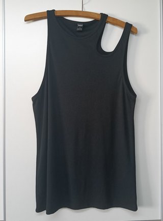 Camiseta negra tirantes canalé cut-out - L - SHEIN
