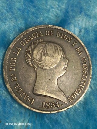 Moneda 20 Reales Isabel II 1854 Sevilla