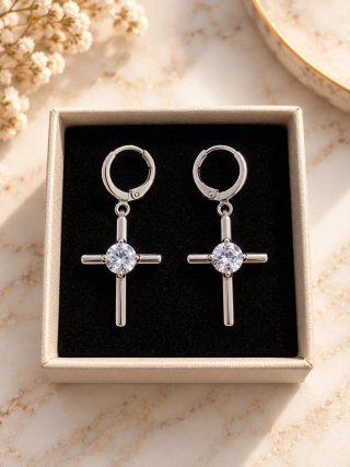 Pendientes de Cruz con Piedra