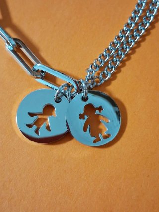 Pulsera de Acero con Medallas Niño y Niña