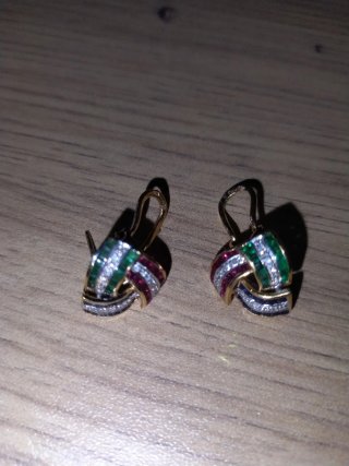 Pendientes Oro18k Diamantes Rubí Esmeralda y Zafir