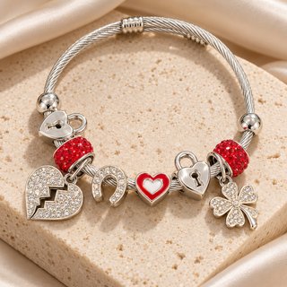 Pulsera de Acero con Charms Rojos