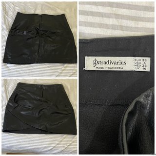 Falda Stradivarius efecto piel negra