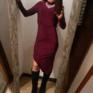Vestido Largo de Fiesta Morado con Brillo