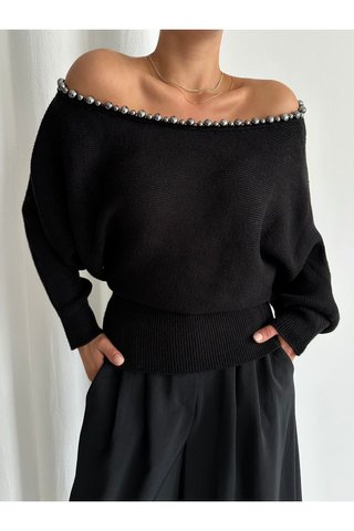 Jersey negro abalorios S