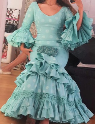 Vestido de Flamenca Turquesa con Lunares