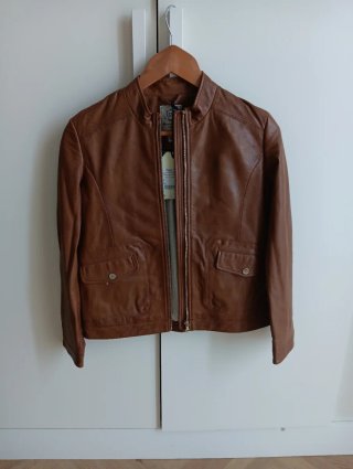 Cazadora de cuero marrón Massimo Dutti
