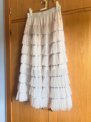 Falda midi de tul Iveht champan y plateado