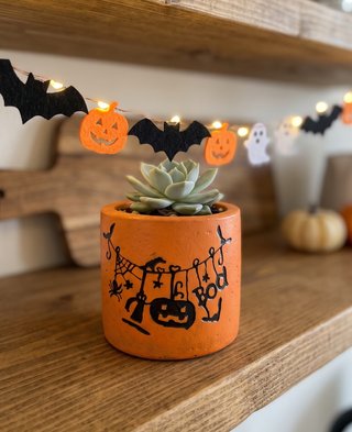 Macetero Cerámica Naranja Decoración Halloween
