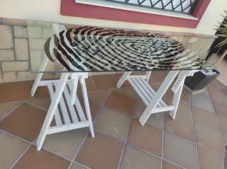 Mesa escritorio cristal y madera