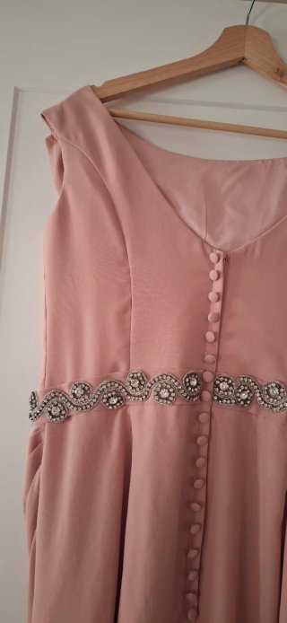 Vestido largo fiesta rosa plateado