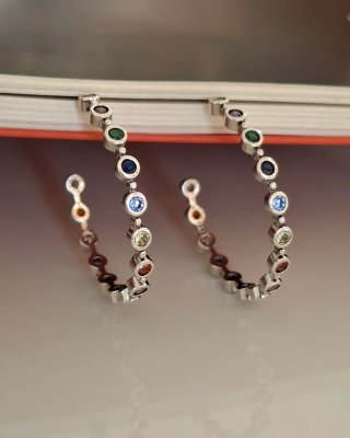 Pendientes Plata con Piedras Multicolor. 3,5cm.
