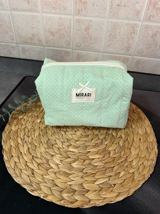 Beauty Case Trapuntato Verde Menta a pois
