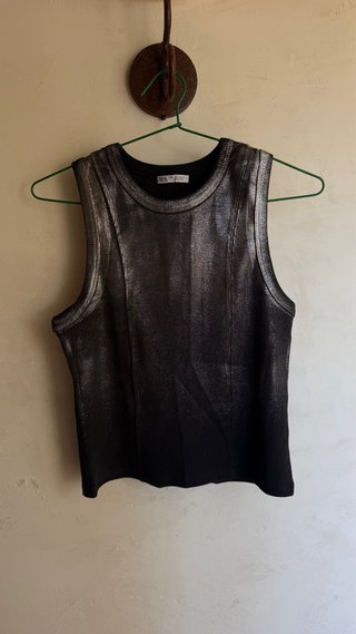Top Zara Negro con Toques Plateados Talla M