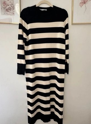 Vestido largo Zara rayas negro y beige