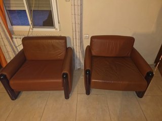 Set de 2 Sillones de Piel Marrón