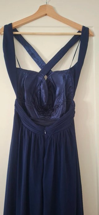 Vestido largo de fiesta azul oscuro plateado