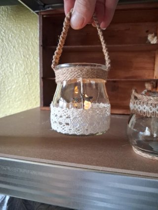 Portavelas Artesanal de Cristal y Yute
