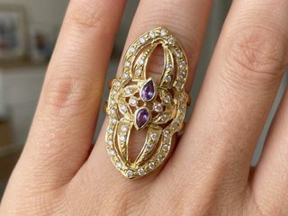 Anillo Lanzadera Oro 18k Gemas Púrpura