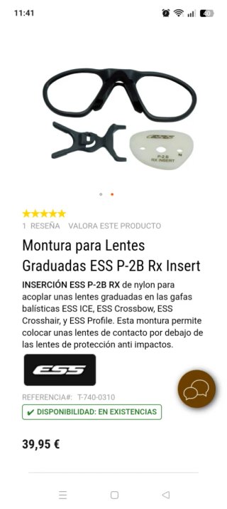 Montura para lentes graduadas ESS P-2B Rx Insert