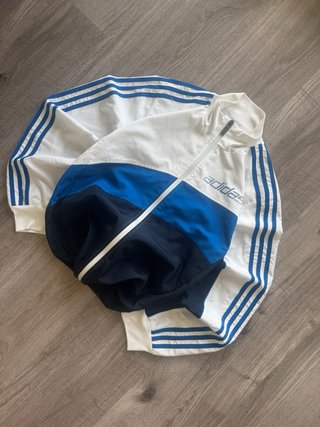 Adidas Chaqueta Retro Blanca Azul Rayas S