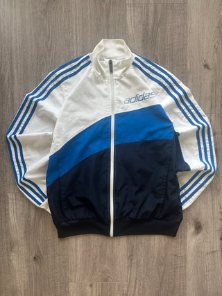 Adidas Chaqueta Retro Blanca Azul Rayas S