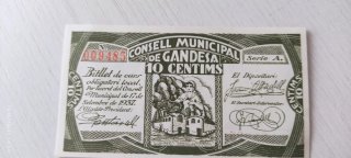 Billete Local 10 Céntimos Gandesa 1937