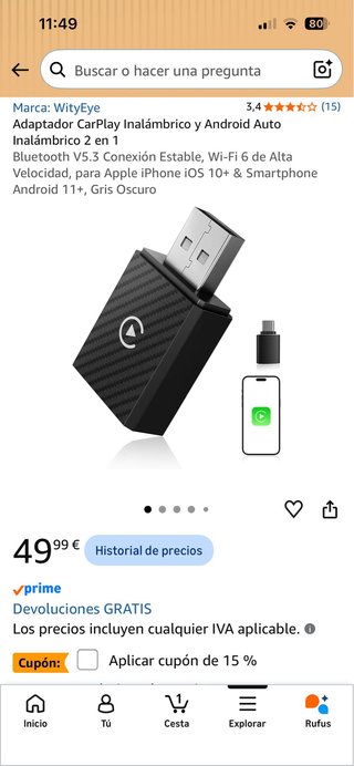 Adaptador CarPlay y Android Auto Inalámbrico
