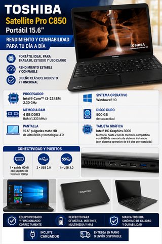 Toshiba Satellite Pro C850 Portátil 15.6 Negro