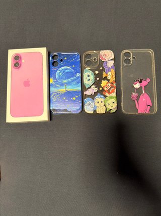 Caja vacía iPhone 16 plus + 3 fundas