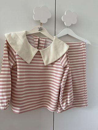 Conjunto rayas rosa y blanco 4-5años