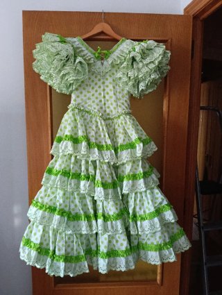 Traje Sevillana Verde Lunares para niña
