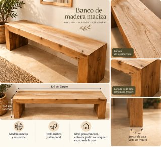 Banco de madera maciza estilo rústico – 130 cm