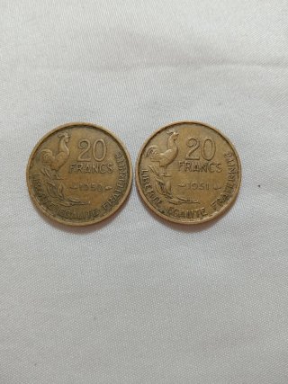 2 Monedas de 20 Francos (1950 y 1951)