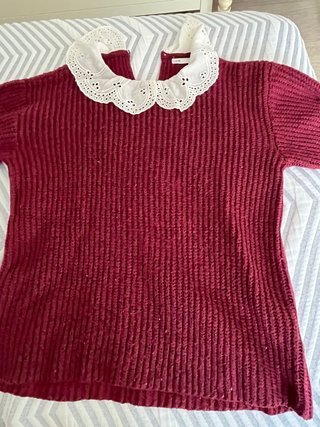 Jersey de punto burdeos con cuello