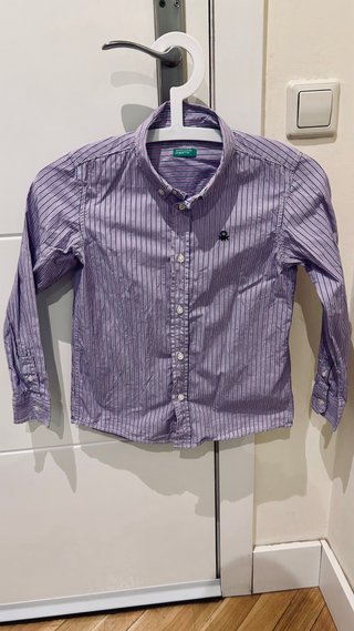 Camisa Benetton rayas moradas talla 7/8 años