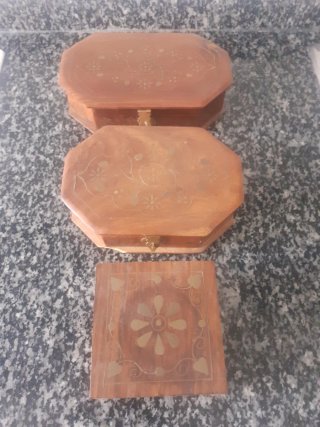 Set de 3 Cajas de Madera Talladas