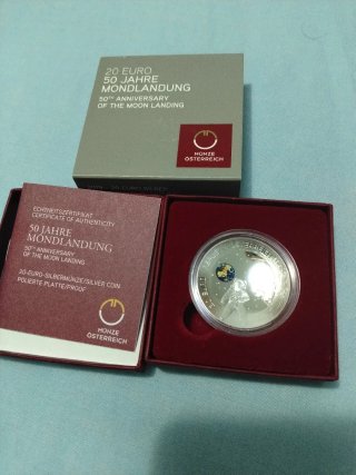 Moneda Plata 20 Euros Austria 2019 Moon Landing