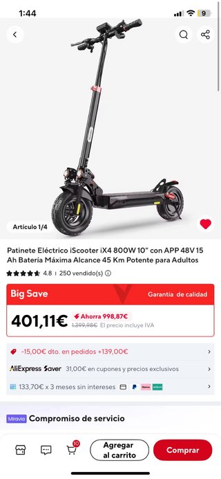 Patinete Eléctrico iScooter iX4 Precio negociable
